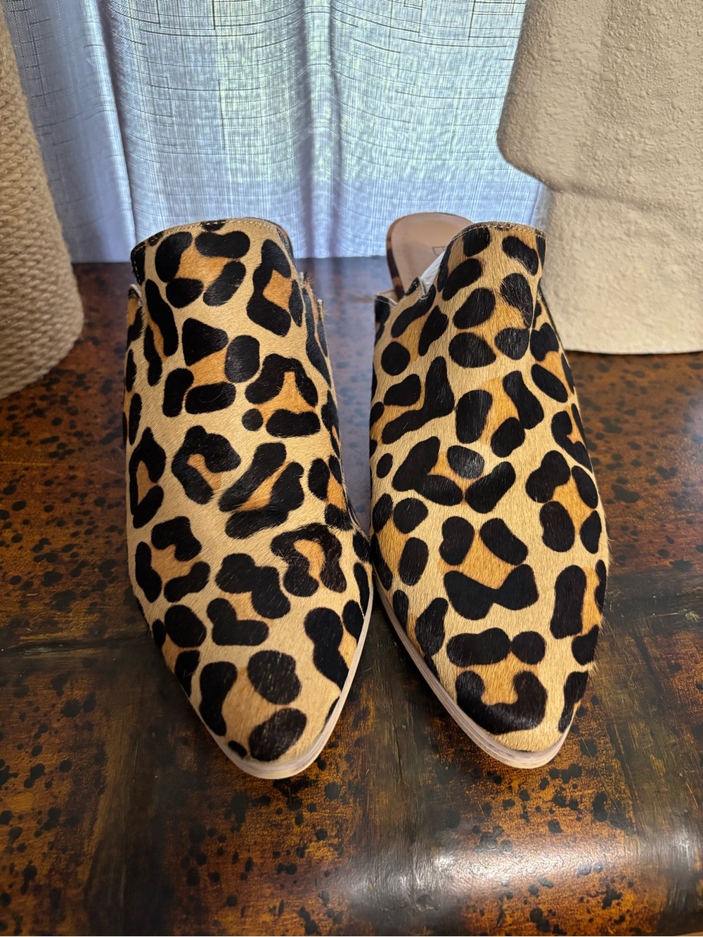 Leopard Print Slip-On Mules - Tan/Black